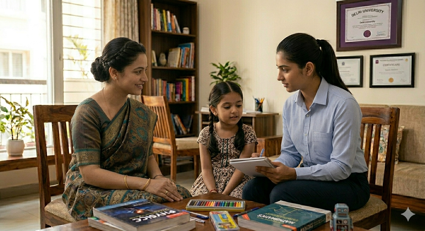 A parent and student meeting a tutor at home